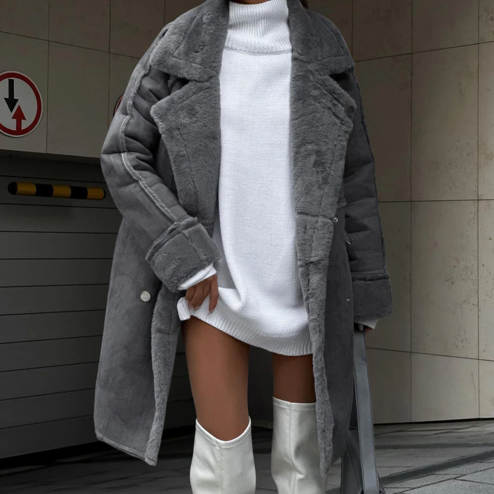 Oversized Wide Lapel Faux Fur Coat