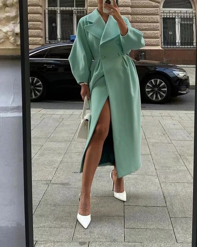 Tailored Double-Breasted Wool Blend Trenchcoat