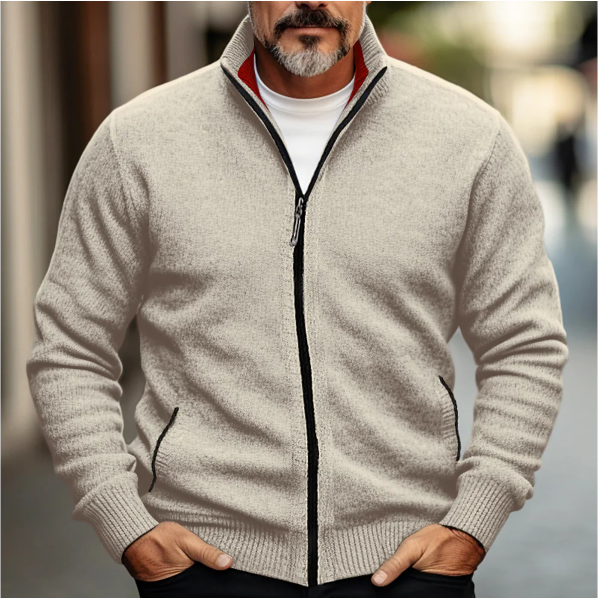 Soft Knit High Collar Zip-Up Cardigan