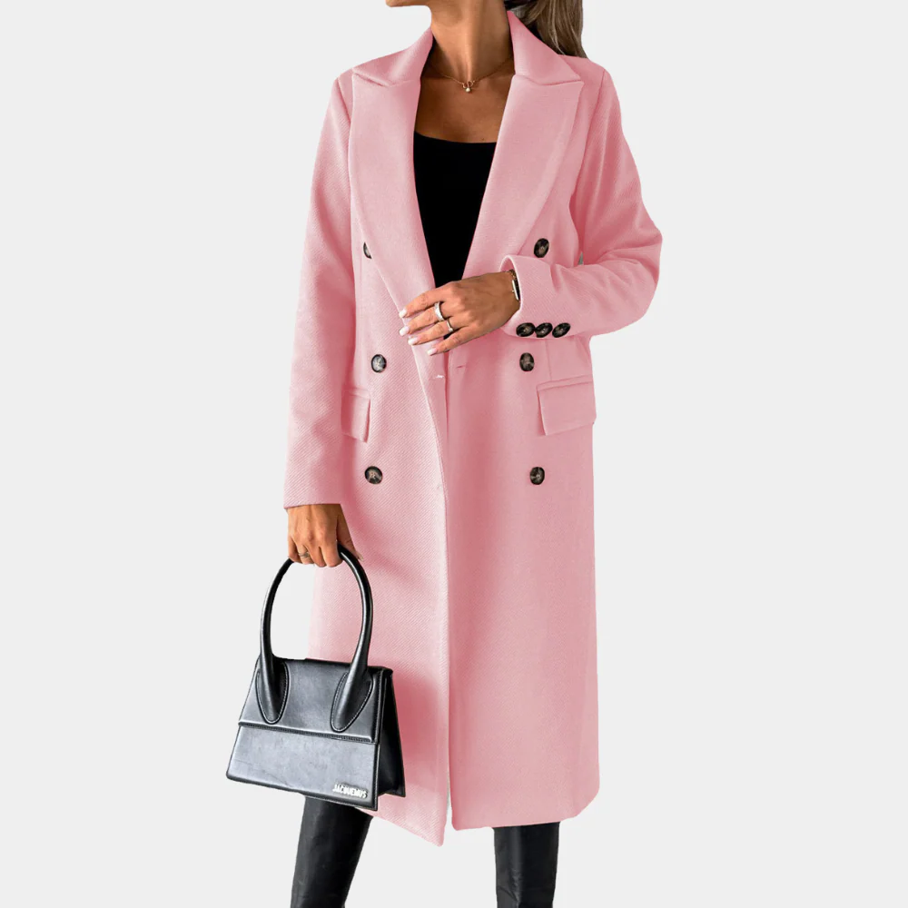 Tailored Double-Breasted Notched Lapel Long Coat