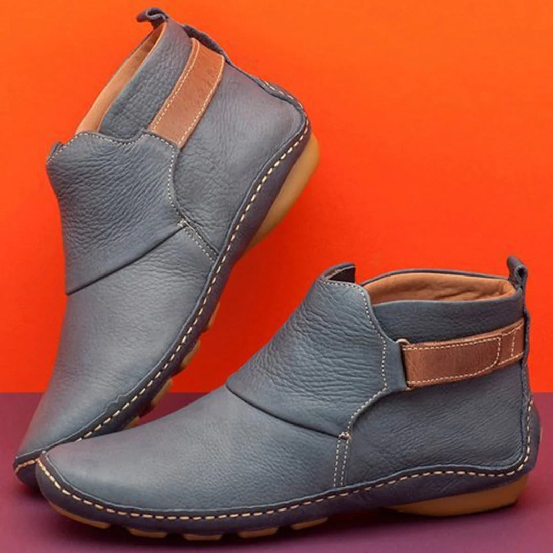 Smooth Leather Strap Detail Ankle Boots