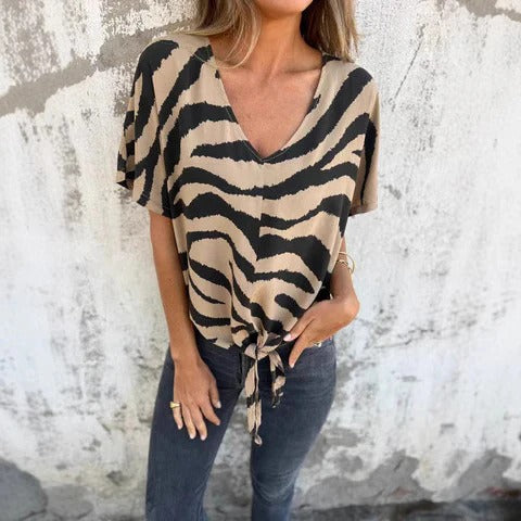 Relaxed Fit V-Neck Tie Front Blouse
