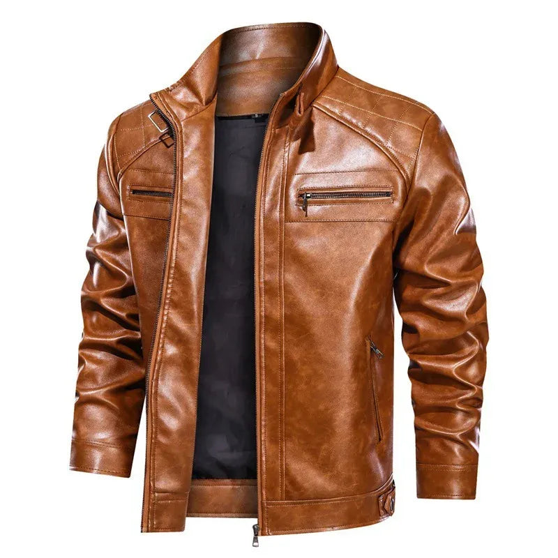 Slim Fit Quilted Stand Collar Biker Jacket