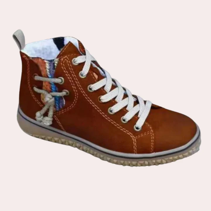 Treaded Sole Lace-Up Leather Ankle Boots
