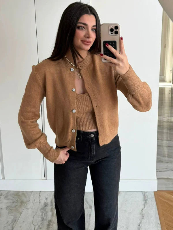 Two-Piece Relaxed Fit Wool Blend Knit Cardigan Set