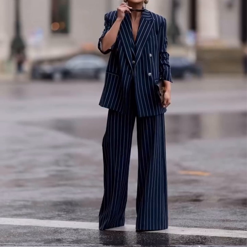Wool Pinstripe Double-Breasted Two-Piece Suit