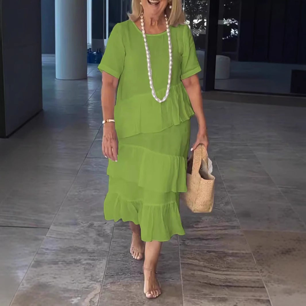 Slip-On Cotton Linen Tiered Maxi Dress