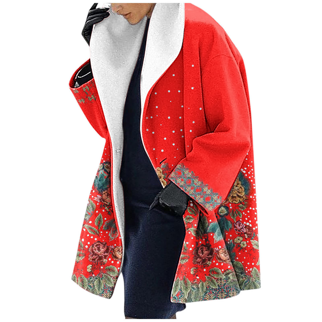 Ethnic Floral Print Wool Hooded Jacket