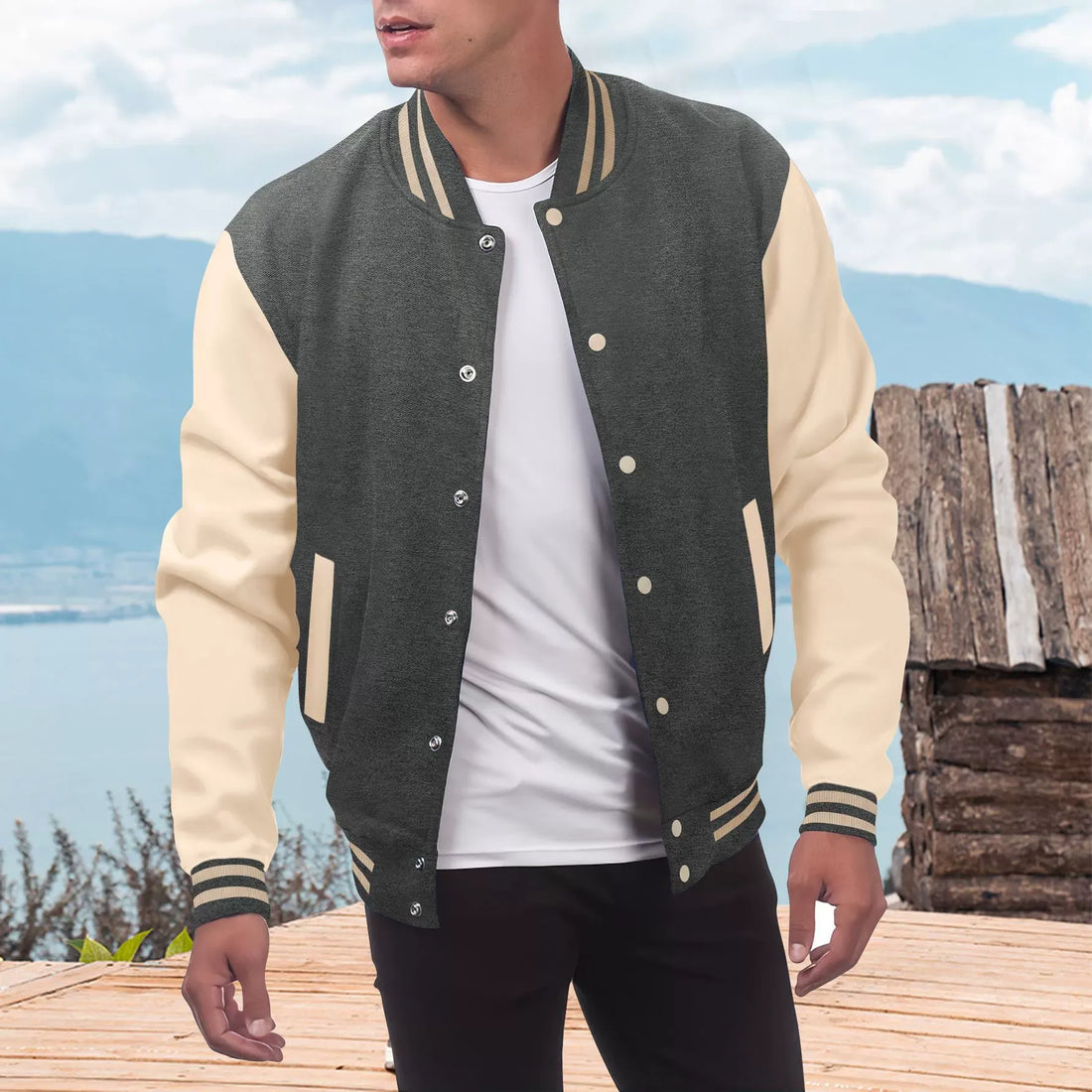 Relaxed Wool Blend Faux Leather Varsity Jacket