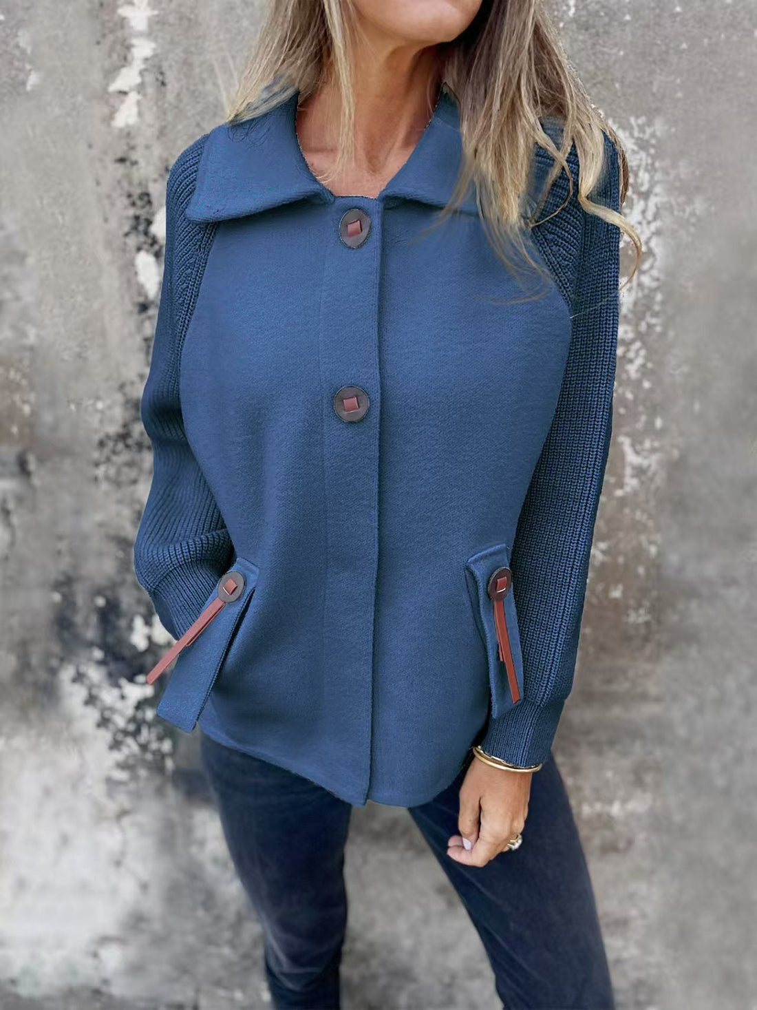 Structured Knit Ribbed Sleeve Relaxed Jacket