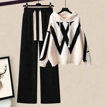 Sweater Knit Hooded Relaxed Fit Two-Piece Set