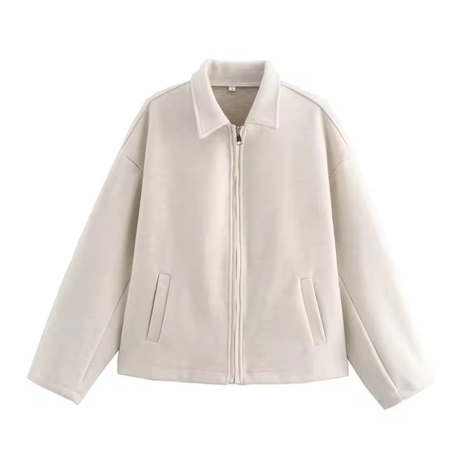 Wool Blend Loose Fit Zip Front Jacket