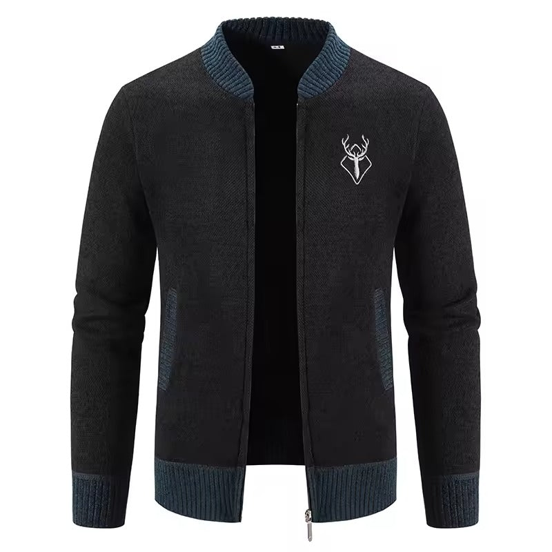 Wool Blend Front Zip Knit Sweatshirt