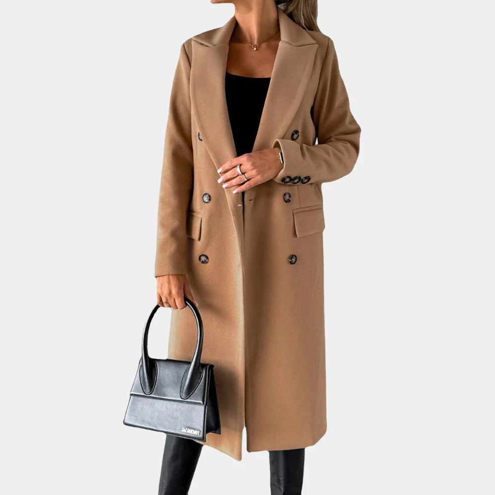 Tailored Double-Breasted Notched Lapel Long Coat