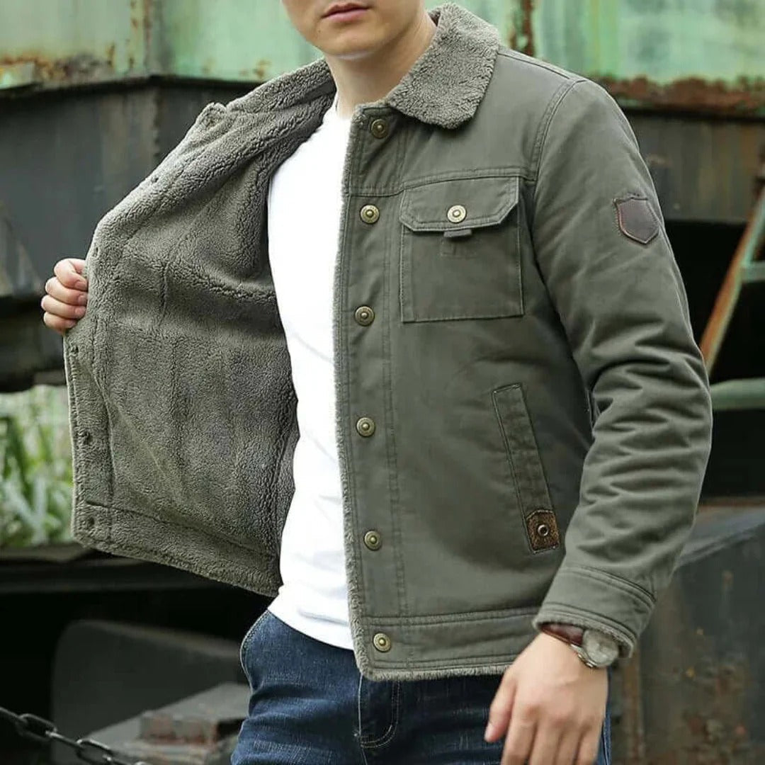 Button Down Fleece Lined Cotton Canvas Jacket