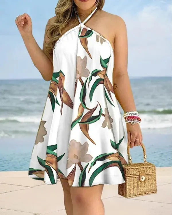 Floral Print A-Line Halter Mini Dress