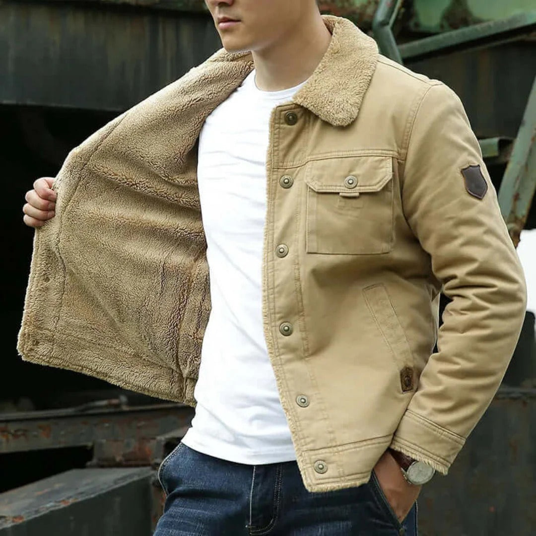 Button Down Fleece Lined Cotton Canvas Jacket