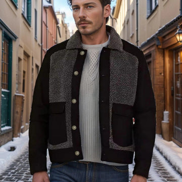 Sherpa Collar Patchwork Design Coat