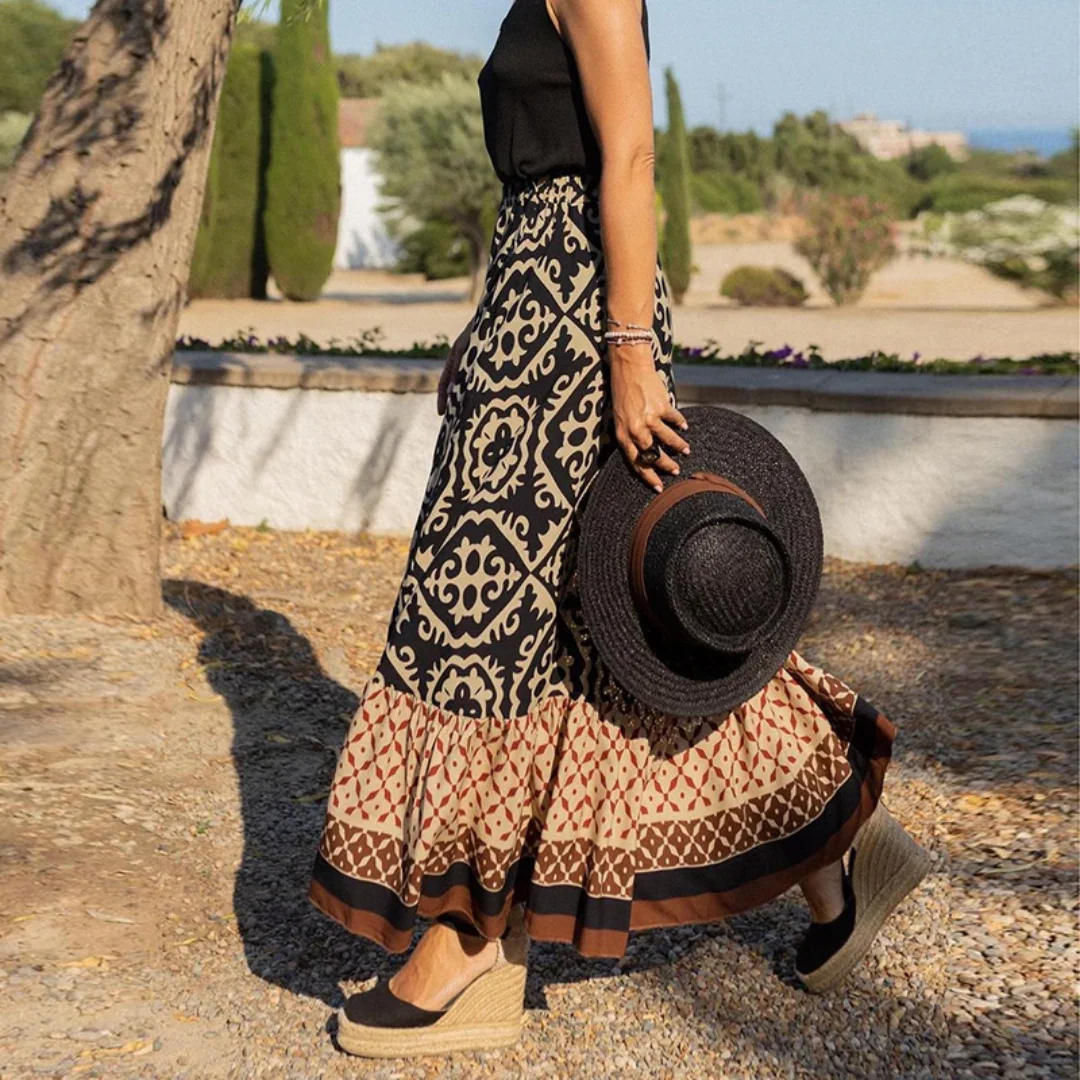 Lightweight Geometric Print Tiered Maxi Skirt