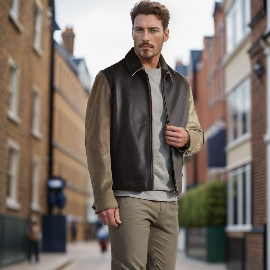 Structured Contrast Sleeve Leather Jacket