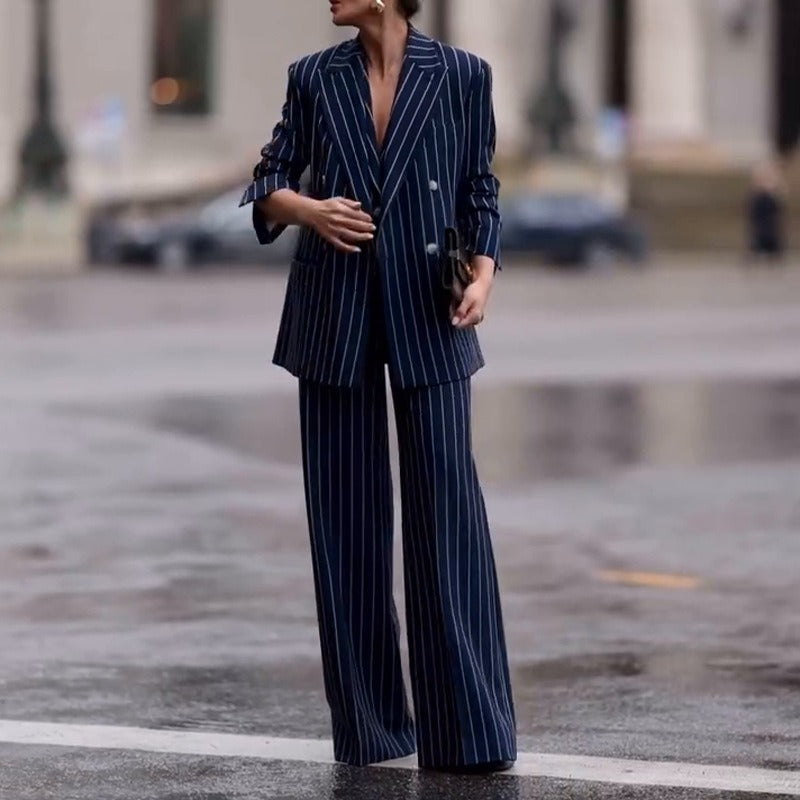 Wool Pinstripe Double-Breasted Two-Piece Suit