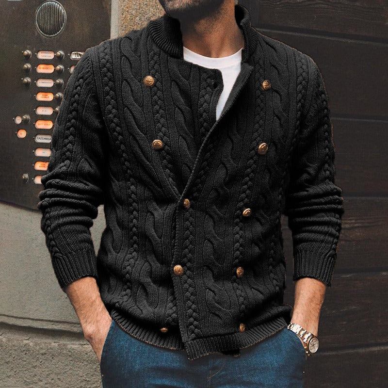 Double-Breasted Wool Blend Knit Cardigan