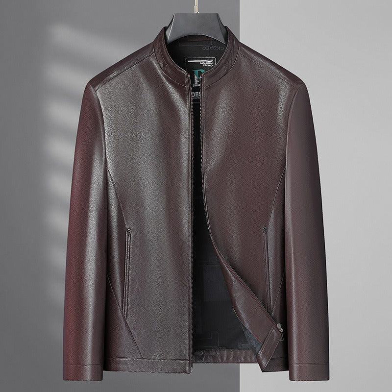 Stand-Up Collar Slim Fit Faux Leather Jacket