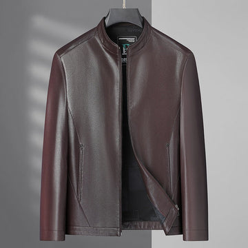 Stand-Up Collar Slim Fit Faux Leather Jacket
