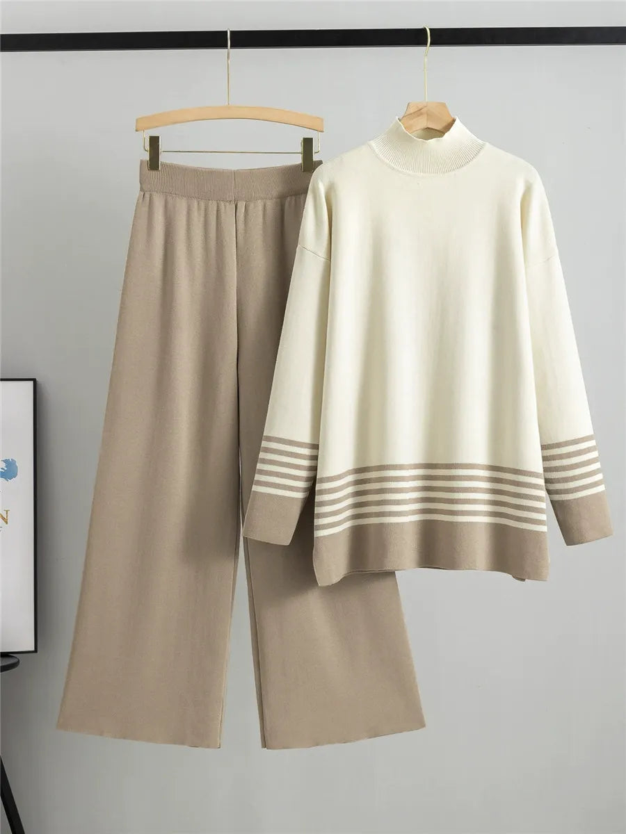 Mock Neck Wide-Leg Two-Piece Knit Set