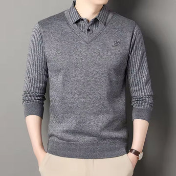 Fleece-Lined Polo Collar Pullover Sweater
