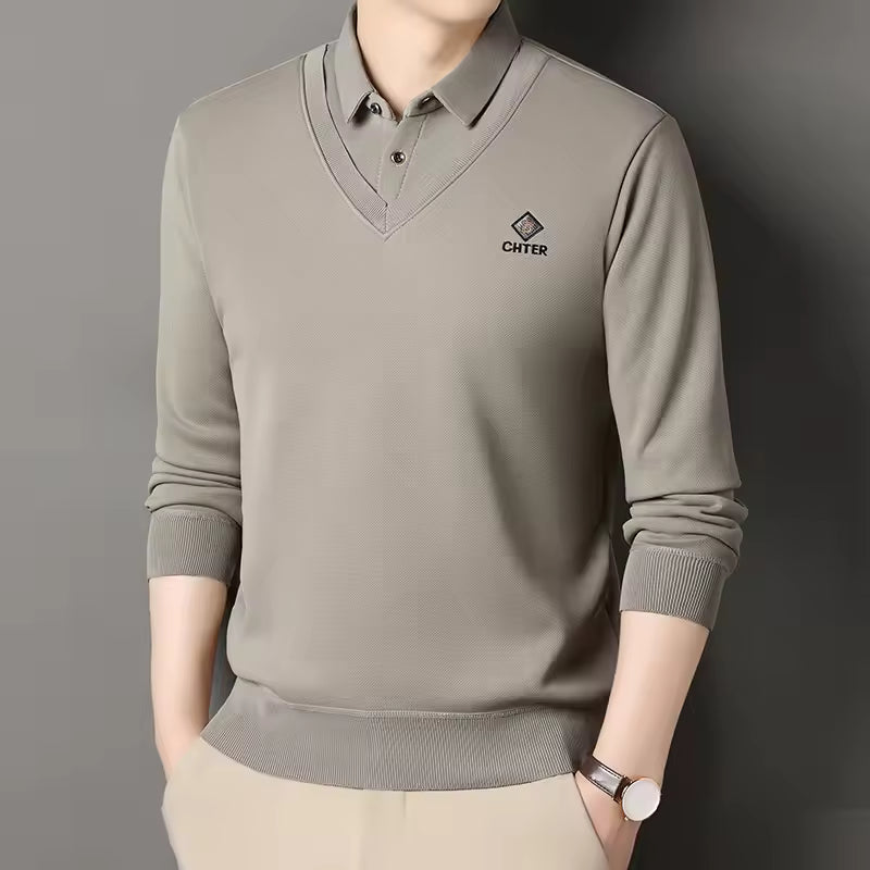 Fleece-Lined Polo Collar Pullover Sweater