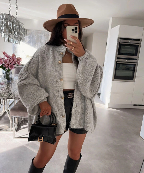 Soft Knit Oversized Button Front Cardigan