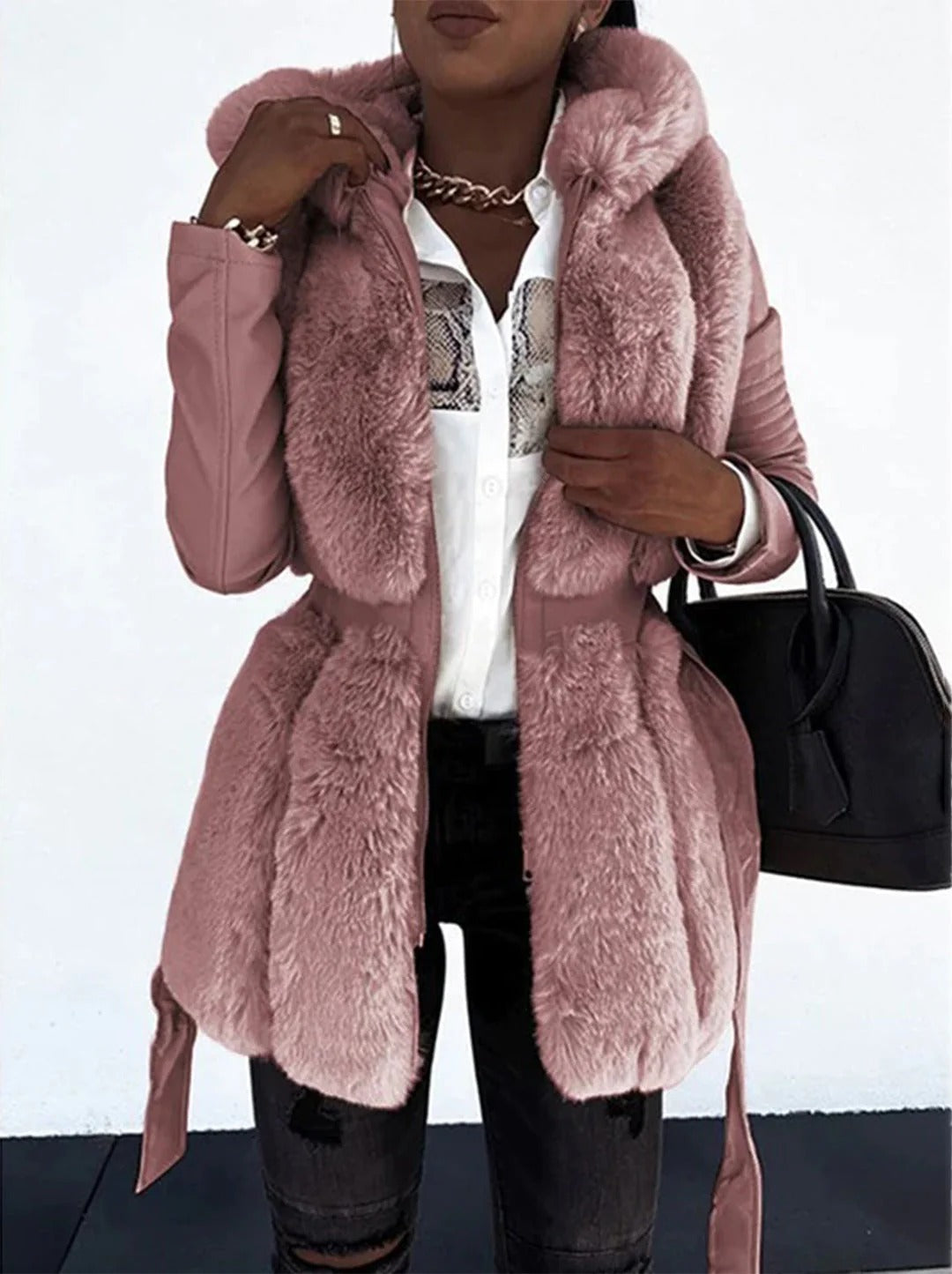 Faux Fur Belted Tailored Fit Coat