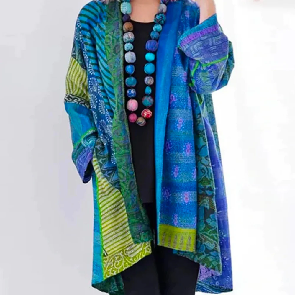 Textured Patchwork Oversized Long Cardigan