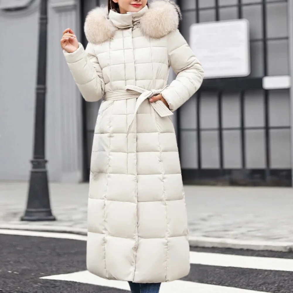 Quilted Belted Fur Hood Insulated Coat