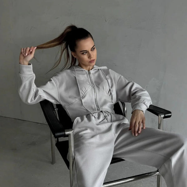 Cotton Blend Wide-Leg Hoodie Lounge Set