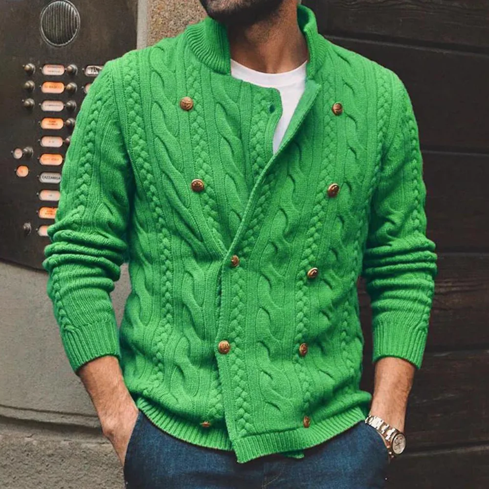 Double-Breasted Wool Blend Knit Cardigan