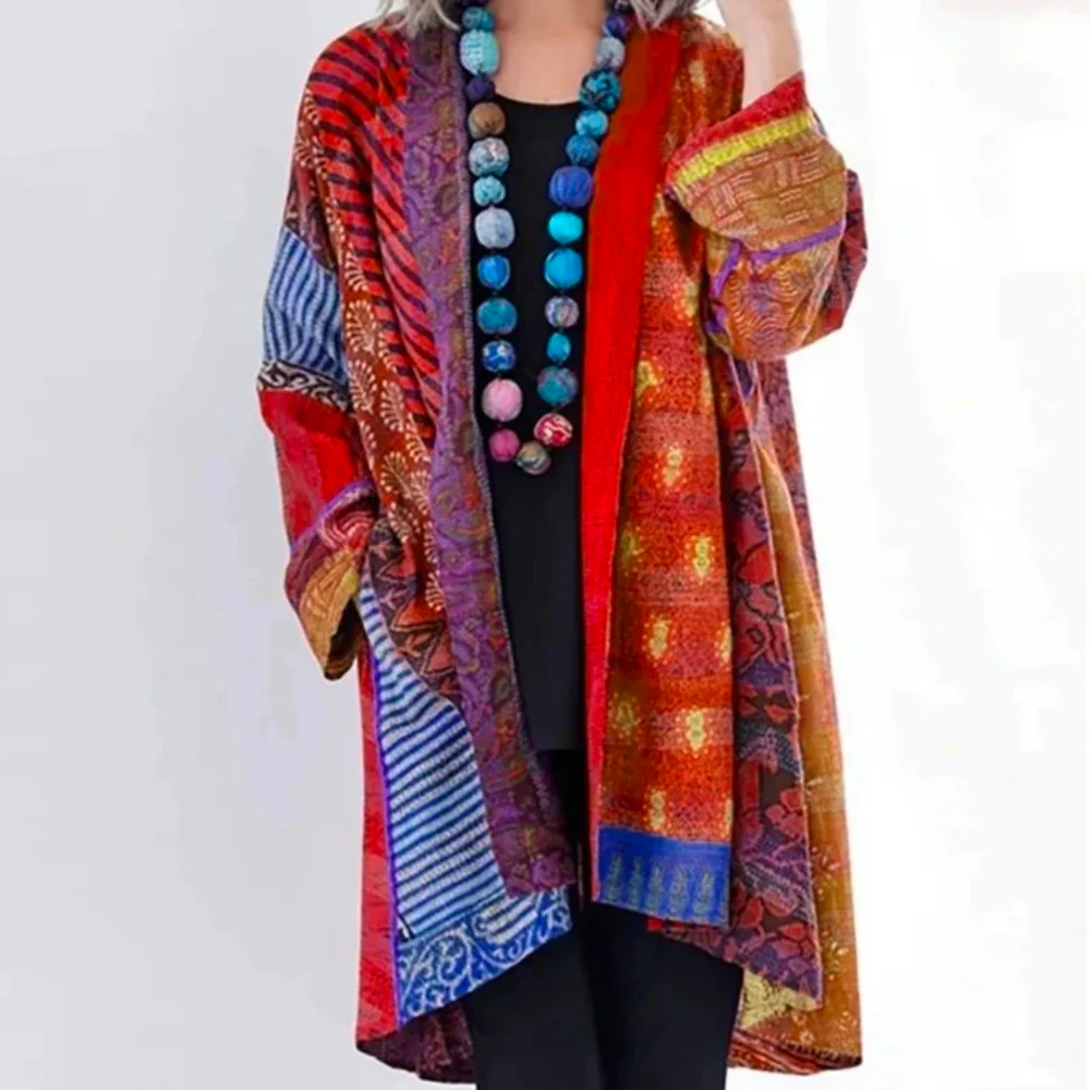 Textured Patchwork Oversized Long Cardigan