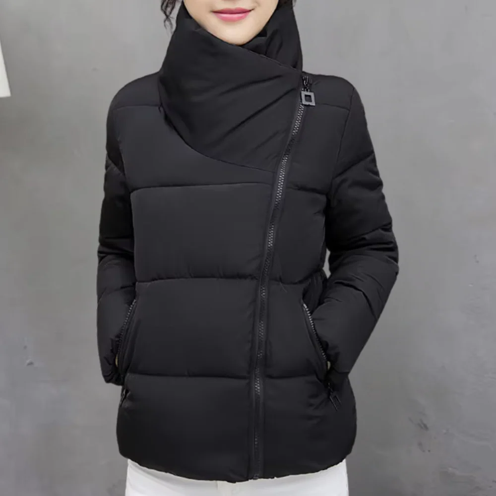 Padded Funnel Neck Asym Zip Quilted Coat