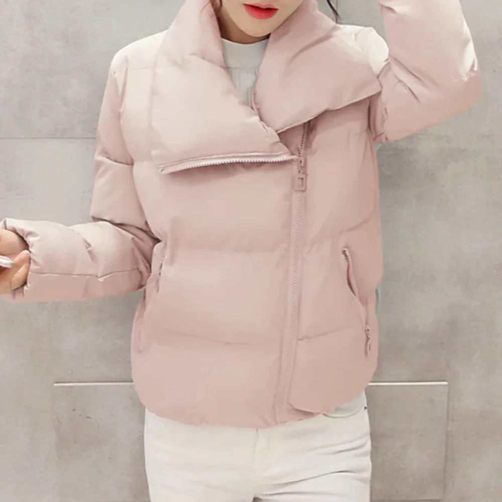 Padded Funnel Neck Asym Zip Quilted Coat