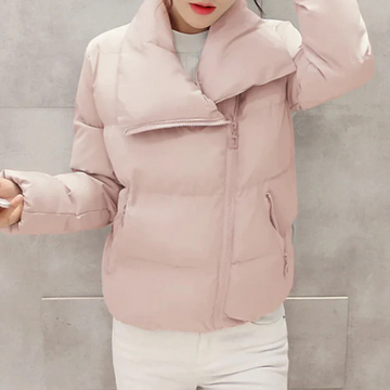 Padded Funnel Neck Asym Zip Quilted Coat