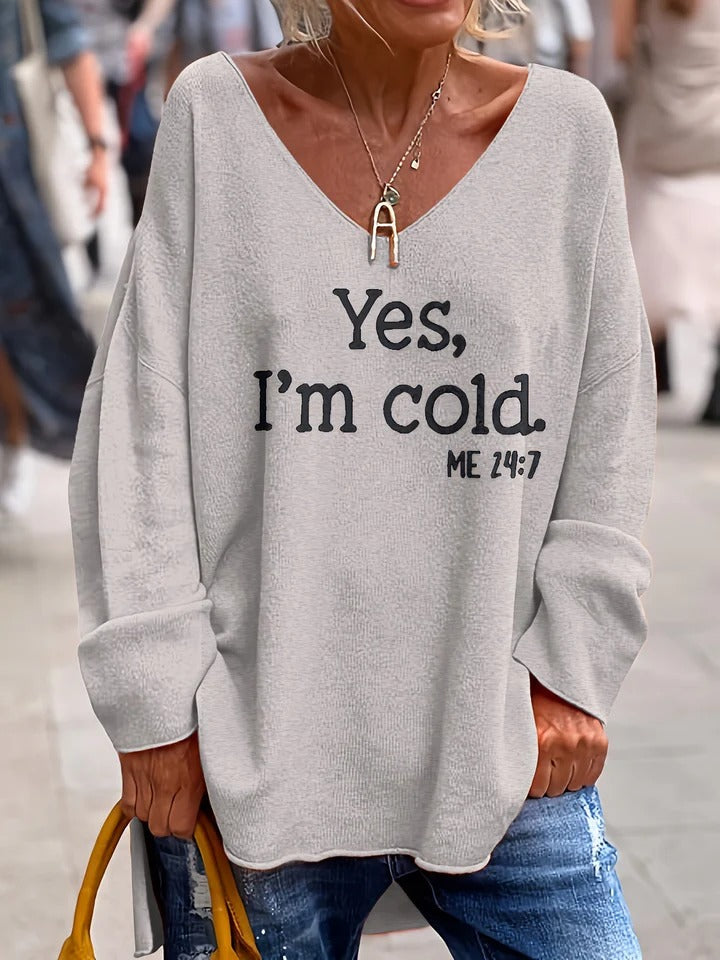 Soft Knit Oversized Drop Shoulder V-Neck Sweater