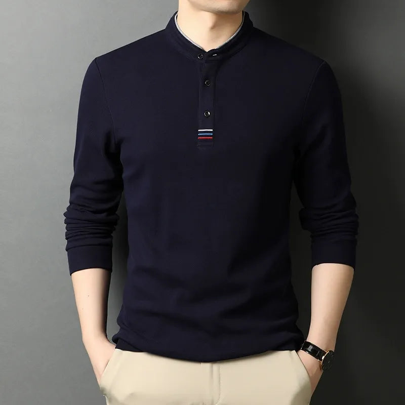 Stand Collar Button Placket Long Sleeve T-Shirt