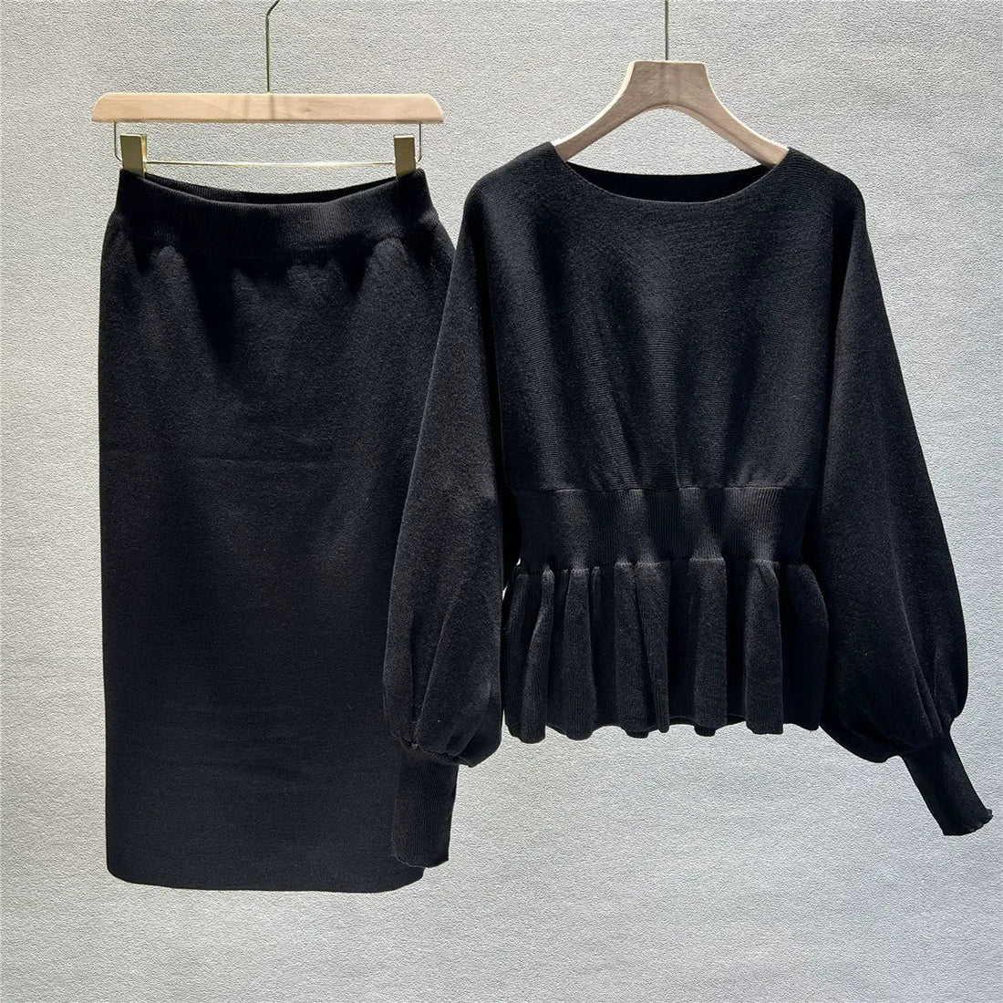 Ribbed Knit Peplum High Waist Two-Piece Set