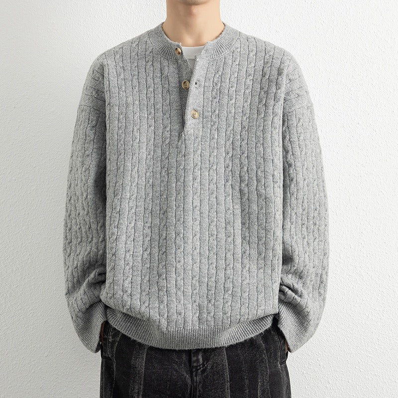 Wool Blend Relaxed Henley Pullover Sweatshirt