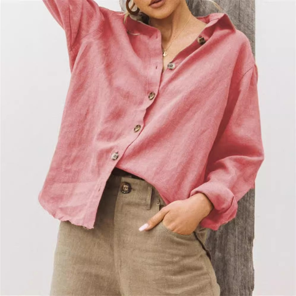 Cotton Linen Blend Loose Fit Long Sleeve Shirt