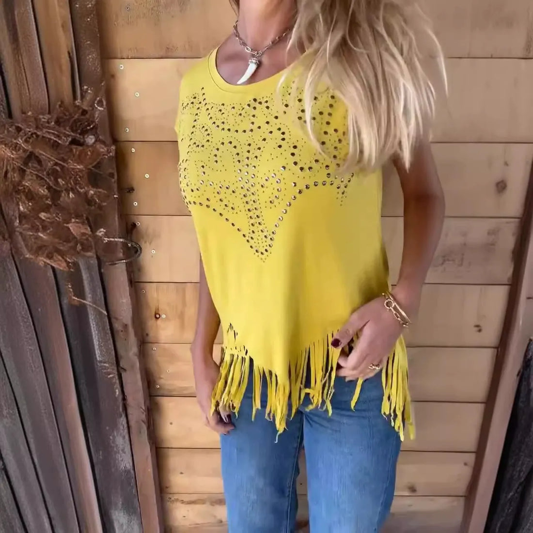 Soft Cotton Relaxed Cut-Out Fringe T-Shirt