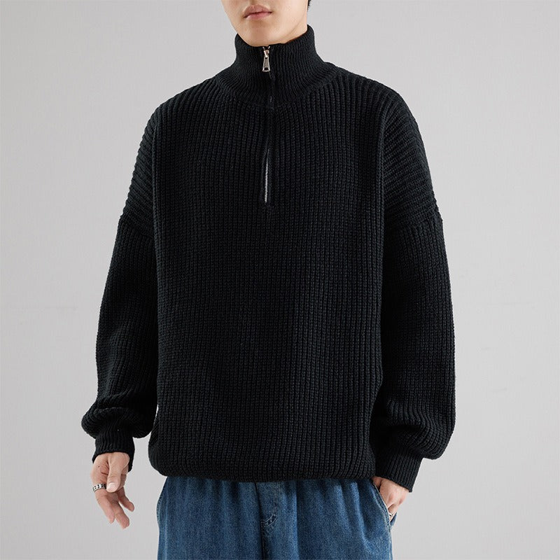 Oversized Chunky Ribbed Half Zip Pullover Sweatshirt
