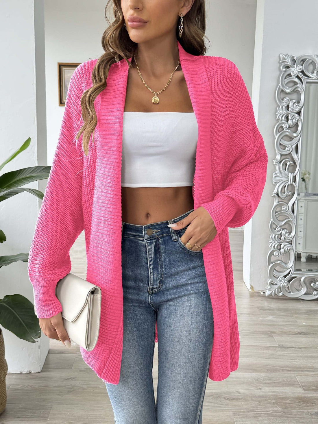 Acrylic Knit Longline Shawl Collar Cardigan