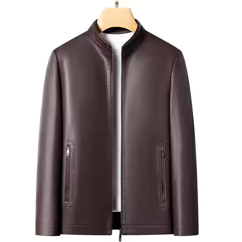 Slim Fit Stand-Up Collar Leather Jacket